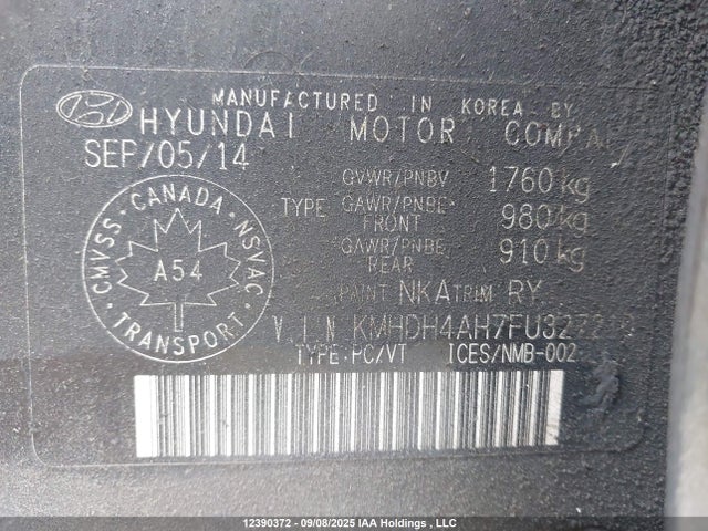 KMHDH4AH7FU327210 Hyundai dohc gdi nu