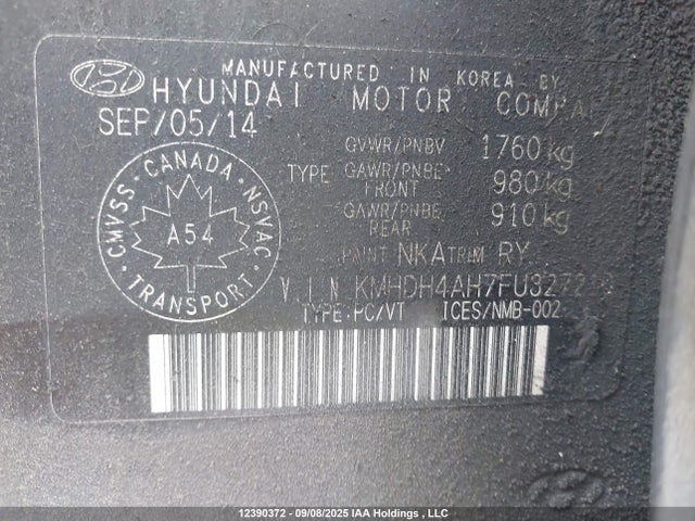 KMHDH4AH7FU327210 Hyundai dohc gdi nu