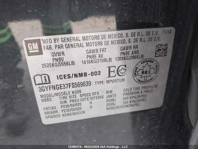 3GYFNGE37FS569639 Cadillac lfx - sidi, vvt, e85 max, alum