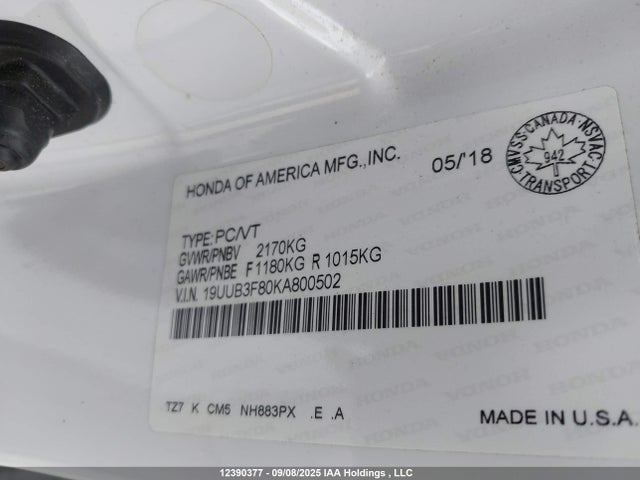 19UUB3F80KA800502 Acura j35y6