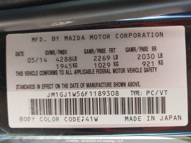 JM1GJ1W56F1189308 Mazda 2015