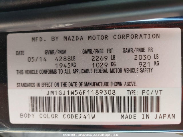 JM1GJ1W56F1189308 Mazda 2015
