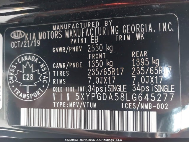 5XYPGDA58LG645277 KIA gdi lambda-ii