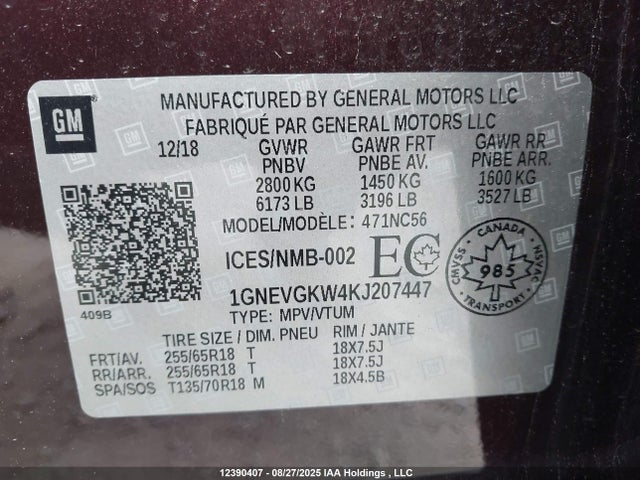 1GNEVGKW4KJ207447 Chevrolet lfy - spark ignited direct injection, atss, gen 1