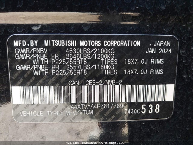 Mitsubishi tc/ic mivec 2024 JA4ATVAA4RZ617789 Image 9