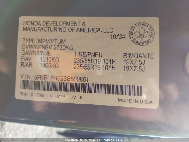 5FNRL6H02SB500851 Honda j35y7