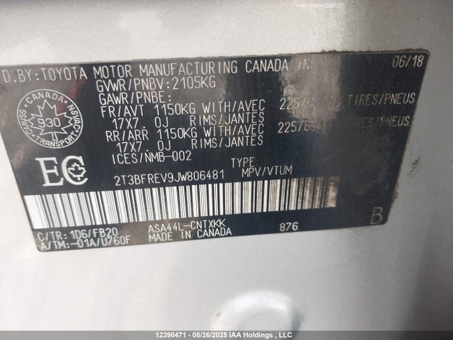 2T3BFREV9JW806481 Toyota 2ar-fe