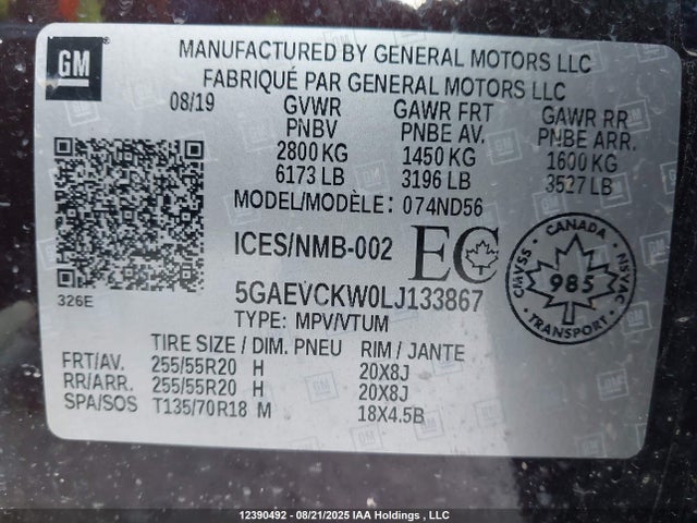 5GAEVCKW0LJ133867 Buick lfy - spark ignited direct injection, atss, gen1