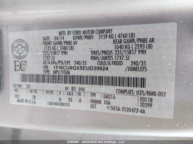 1FMCU9GX5EUD39924 Ford 2014
