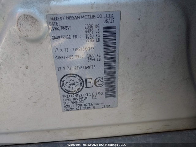 Nissan Rogue 2015 5N1AT2MT2FC916192 Image 9