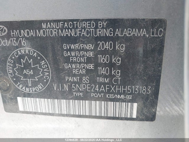 5NPE24AFXHH513183 Hyundai Sonata