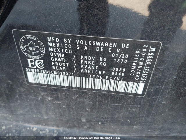 3VWEB7BU9LM028371 Volkswagen 1.4 tsi