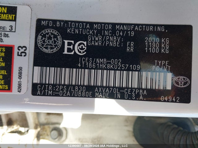 4T1B61HK8KU257109 Toyota a25a-fks