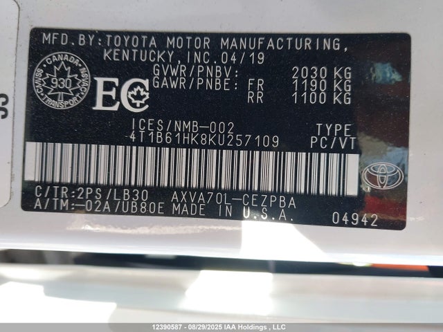4T1B61HK8KU257109 Toyota a25a-fks