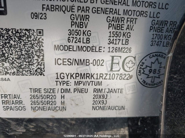 1GYKPMRK1RZ107822 Cadillac x0d + ec6