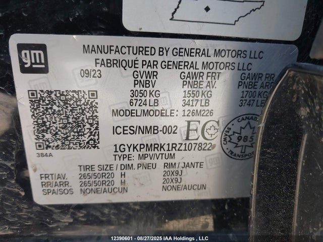 1GYKPMRK1RZ107822 Cadillac x0d + ec6