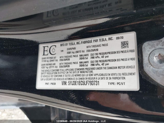 5YJ3E1EC5LF793731 Tesla MODEL 3