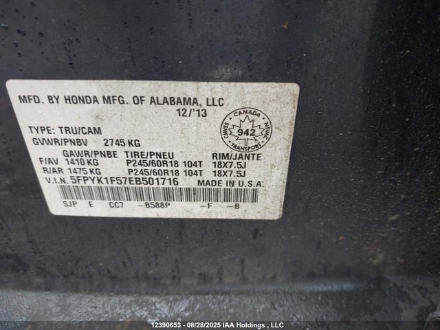 Honda j35z5 2014 5FPYK1F57EB501716 Image 9
