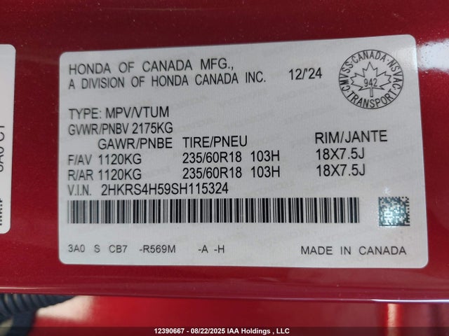 2HKRS4H59SH115324 Honda l15be