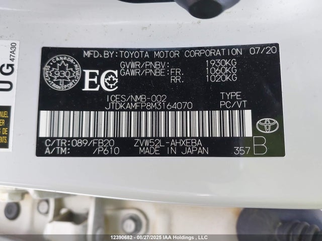 JTDKAMFP8M3164070 Toyota 2zr-fxe, 1nm+1sm