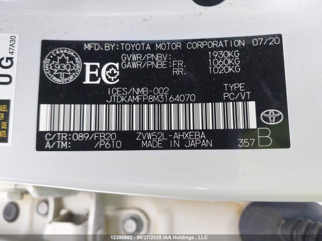 JTDKAMFP8M3164070 Toyota 2zr-fxe, 1nm+1sm
