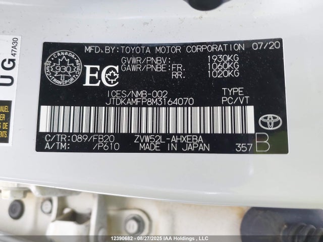 JTDKAMFP8M3164070 Toyota 2zr-fxe, 1nm+1sm