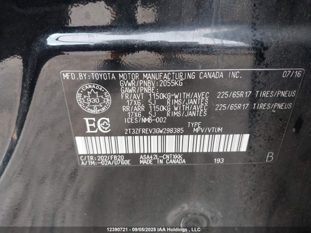 2T3ZFREV3GW298385 Toyota 2ar-fe