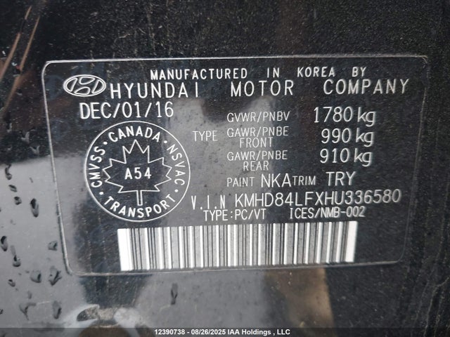 KMHD84LFXHU336580 Hyundai ELANTRA GL