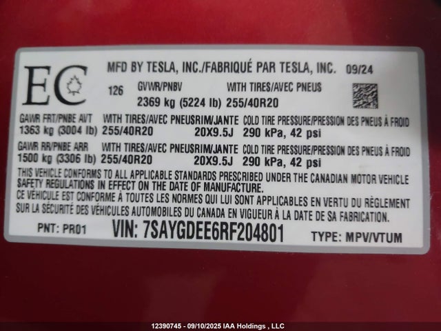 Tesla Model Y 2024 7SAYGDEE6RF204801 Image 18