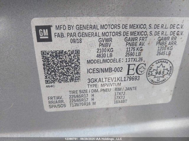 3GKALTEV1KL179693 GMC Terrain Sle