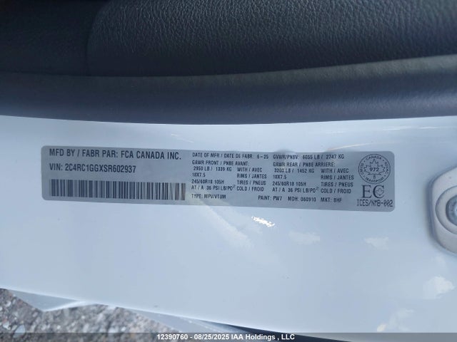 2C4RC1GGXSR602937 Chrysler Pacifica