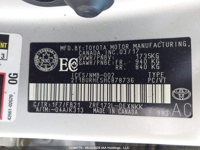 2T1BURHE5HC878736 Toyota 2zr-fe