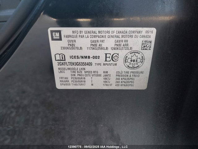 GMC lea - e85 max, aluminum 2016 2GKFLTEK9G6358409 Image 9