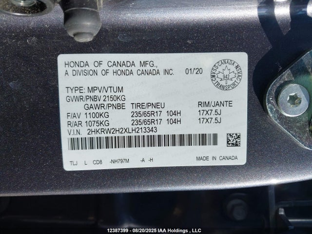 2HKRW2H2XLH213343 Honda l15be