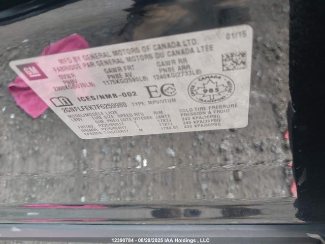 Chevrolet lea - flex fuel (gas/alc), aluminum, ho, 2015 2GNFLFEK7F6259980 Image 9