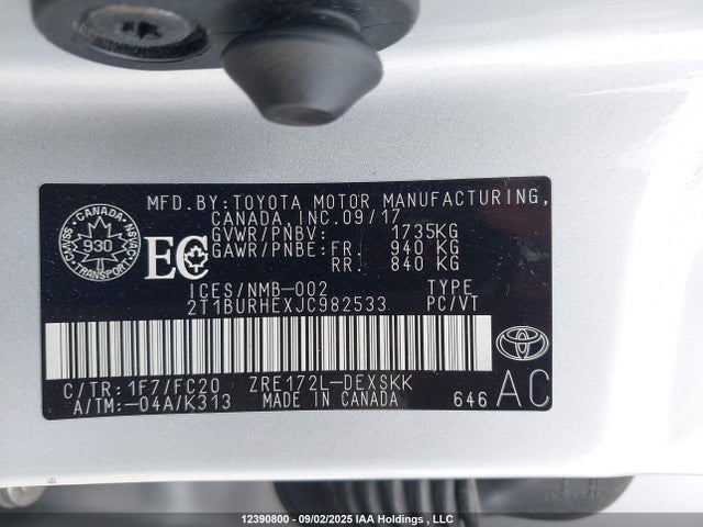 Toyota 2zr-fe 2018 2T1BURHEXJC982533 Image 9