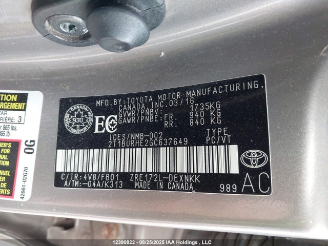Toyota 2zr-fe 2016 2T1BURHE2GC637649 Image 18