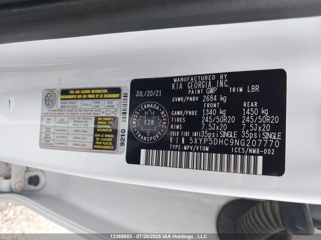 5XYP5DHC9NG207770 KIA gdi lambda-ii