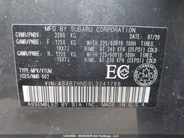 4S4BTHND9L3241788 Subaru u4