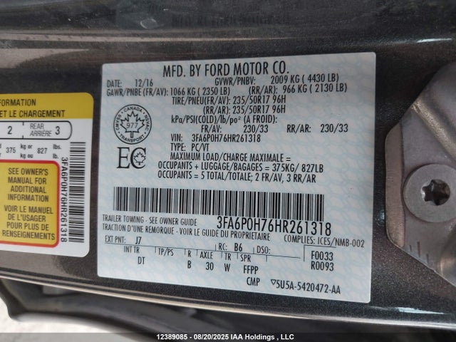 3FA6P0H76HR261318 Ford 2017