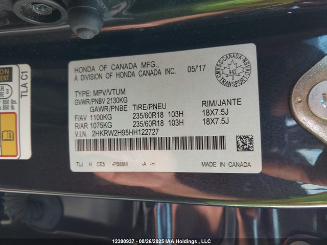 2HKRW2H95HH122727 Honda l15be