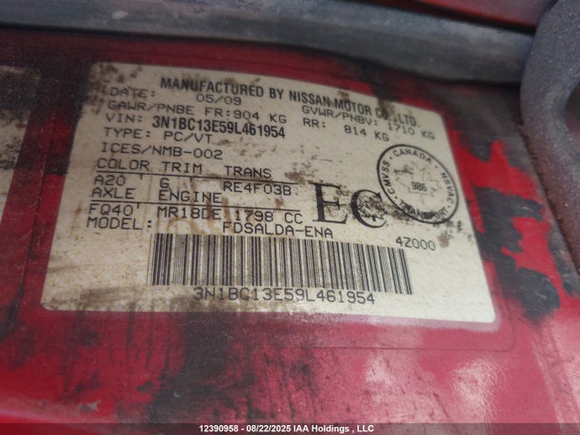12390958 :رقم المزاد ، 3N1BC13E59L461954 vin ، 2009 Nissan Versa مزاد بيع