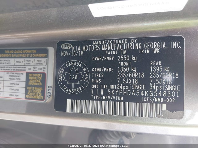 KIA gdi lambda-ii 2019 5XYPHDA54KG548301 Image 19