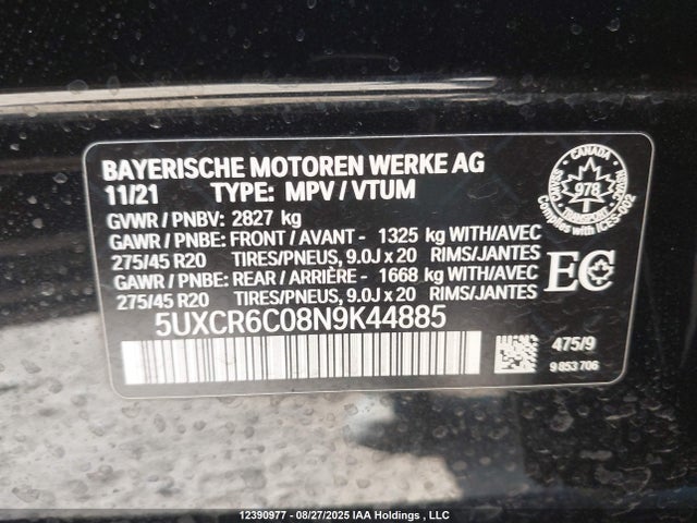 5UXCR6C08N9K44885 BMW X5 Xdrive40i