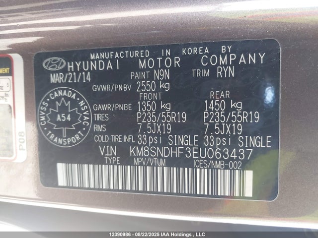 KM8SNDHF3EU063437 Hyundai dohc gdi lambda
