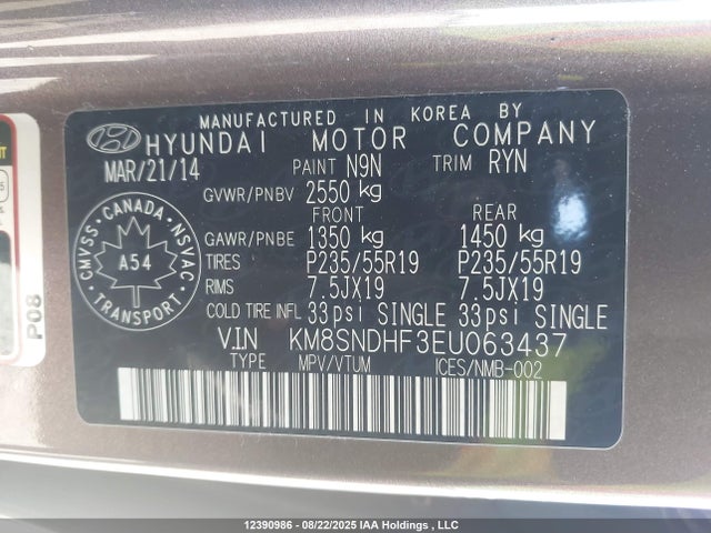 KM8SNDHF3EU063437 Hyundai dohc gdi lambda