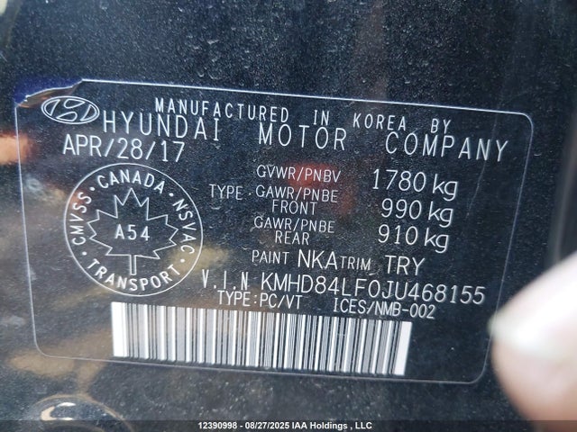 KMHD84LF0JU468155 Hyundai mpi nu