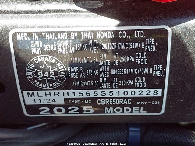 MLHRH1565S5100228 Honda CBR650 R