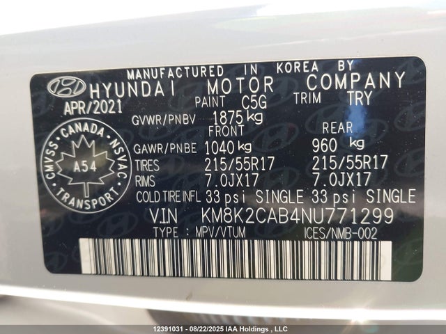 KM8K2CAB4NU771299 Hyundai mpi nu pe