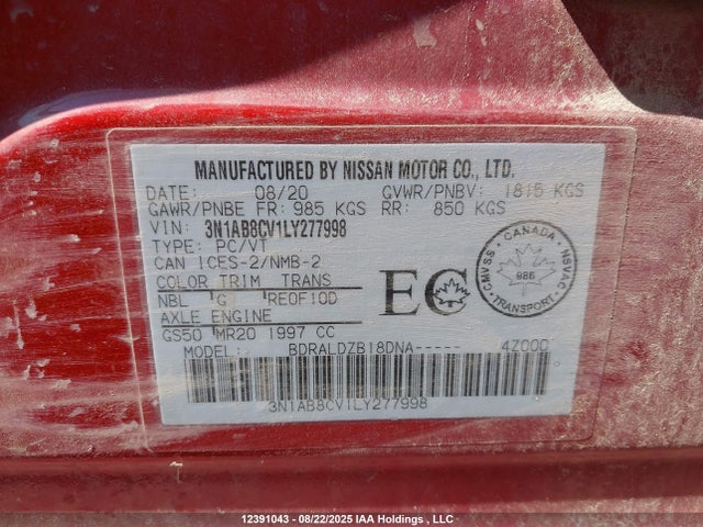 3N1AB8CV1LY277998 Nissan Sentra